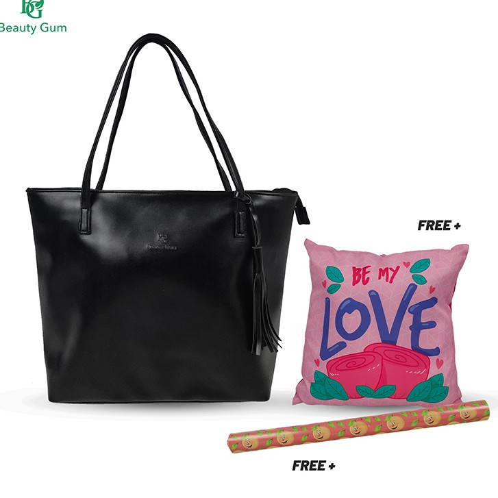 Kado pacar/ultah : Tote Alice zipper Black free bantal love + kertas