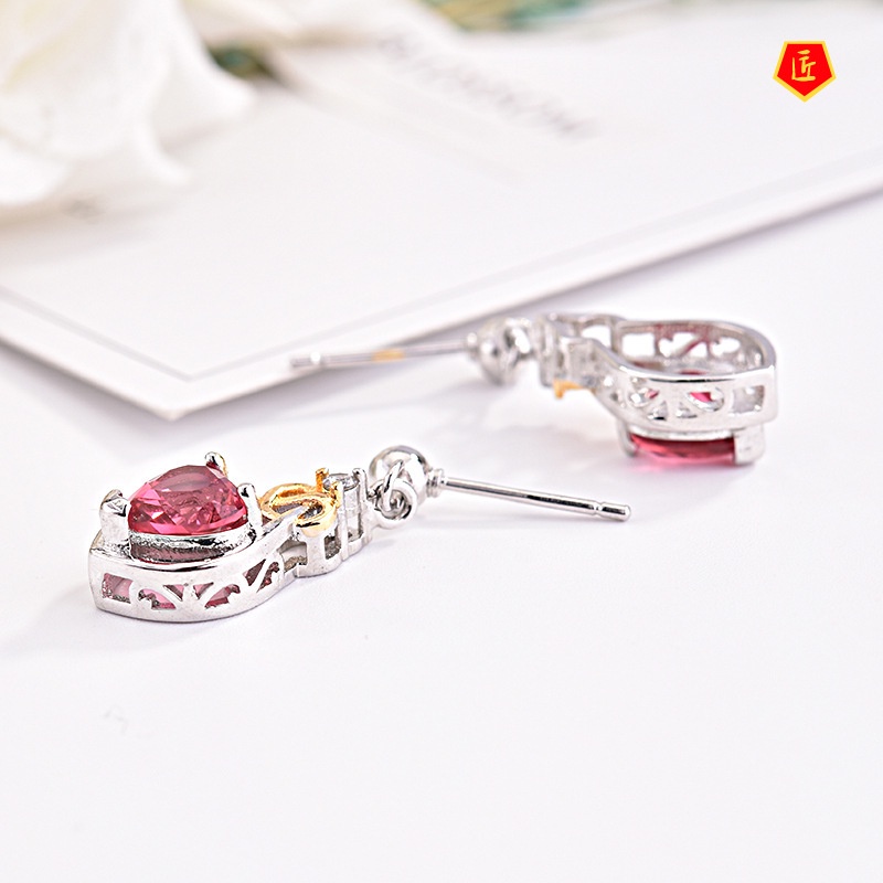 [Ready Stock]Rose Red Heart-Shaped Ruby Stud Earrings