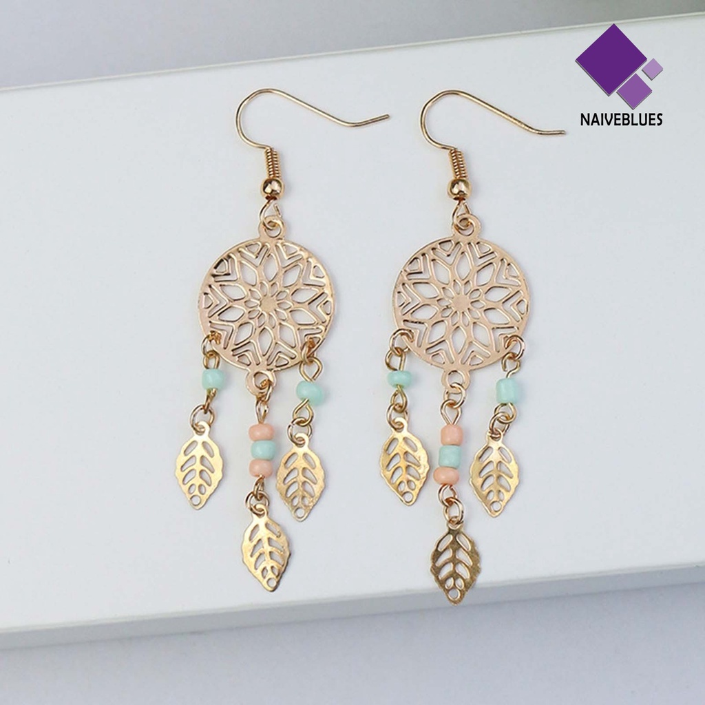 1 Pasang Anting Kait Gantung Wanita Desain Hollow Hias Manik-Manik Multi Warna Gaya Bohemian Untuk Pesta