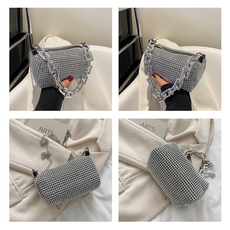 EL 4164 CR 7856 RISCE TAS SELEMPANG BLING BLING IMPORT WANITA CEWEK PEREMPUAN JAKARTA BATAM TALI RANTAI SILVER