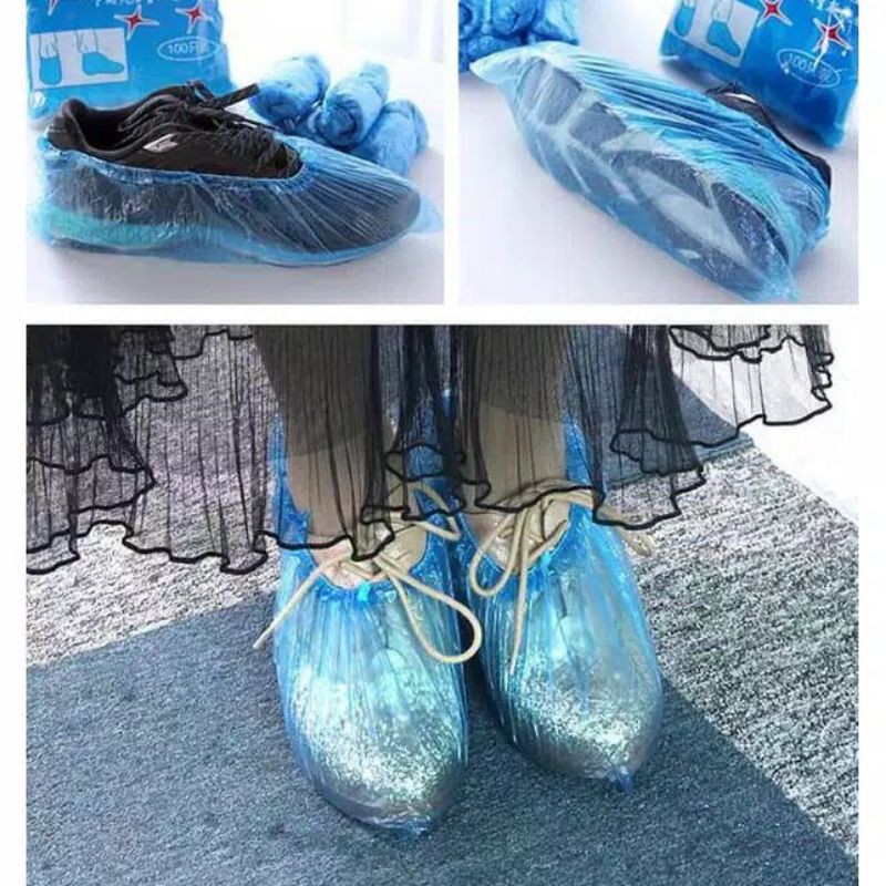 ISI 4 PASANG/8PCS - Cover sepatu sekali pakai Anti Hujan-Air dan Debu/ Plastik Pembungkus/Kantong Se