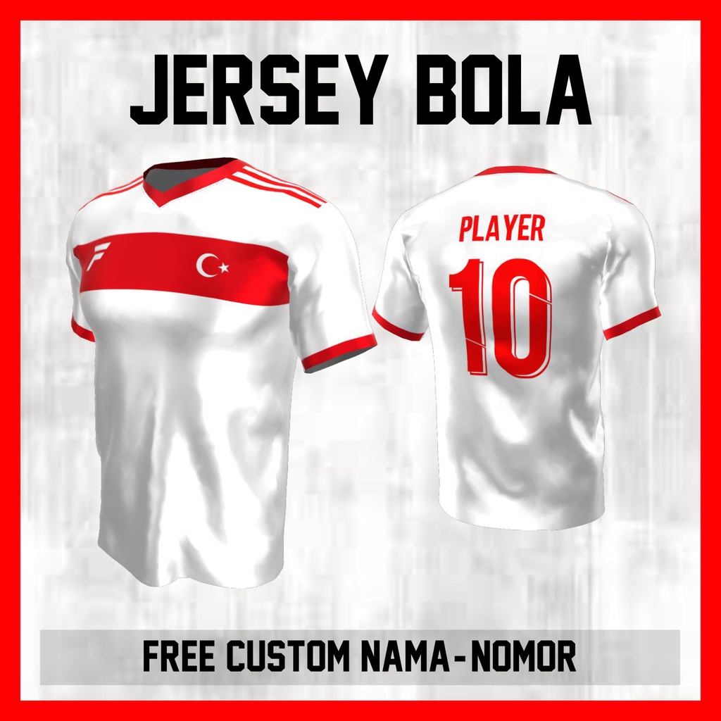 Kaos Bola Jersey Turki Timnas Negara Garis Bahu Baju Custom Nama dan Nomor Punggung - 137