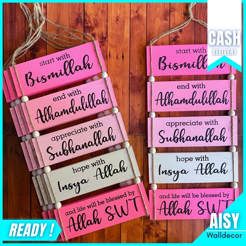 Aisy.walldecor | HIASAN DINDING ISLAMI | PAJANGAN DINDING QUOTS ISLAMI | BISMILLAH PINK 5