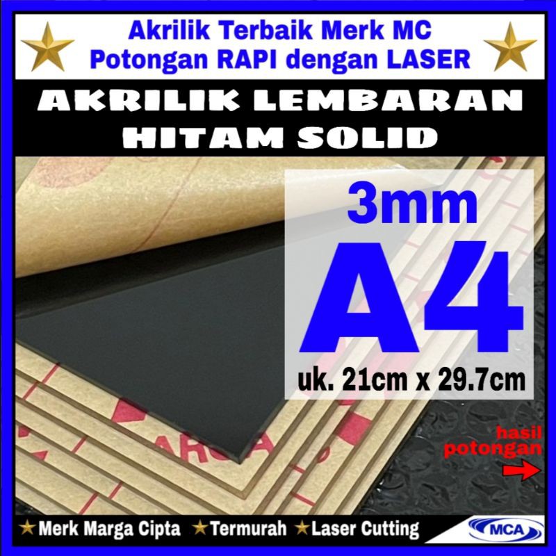 AKRILIK lembaran HITAM SOLID 3mm uk. A4 / Marga cipta / Acrylic