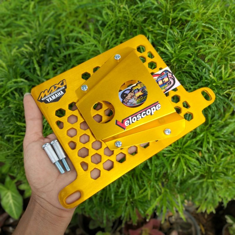 Tutup cover radiator maxi airscope nmax aerox lexi almunium cnc motif hexa hexagonal segi 6 airscope veloscope bonus baut boshing