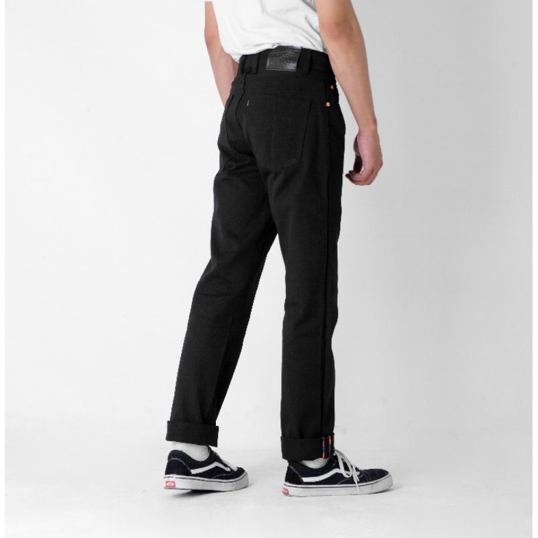 TRUST DENIM Black Rainbow 502 - Full Black Denim 14oz NonStrech -  Celana Denim Hitam selvedge accen