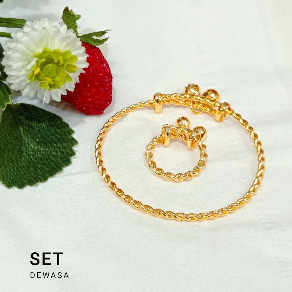 Set Perhiasan Wanita Warna Emas Gelang dan Cincin | Set Perhiasan U2