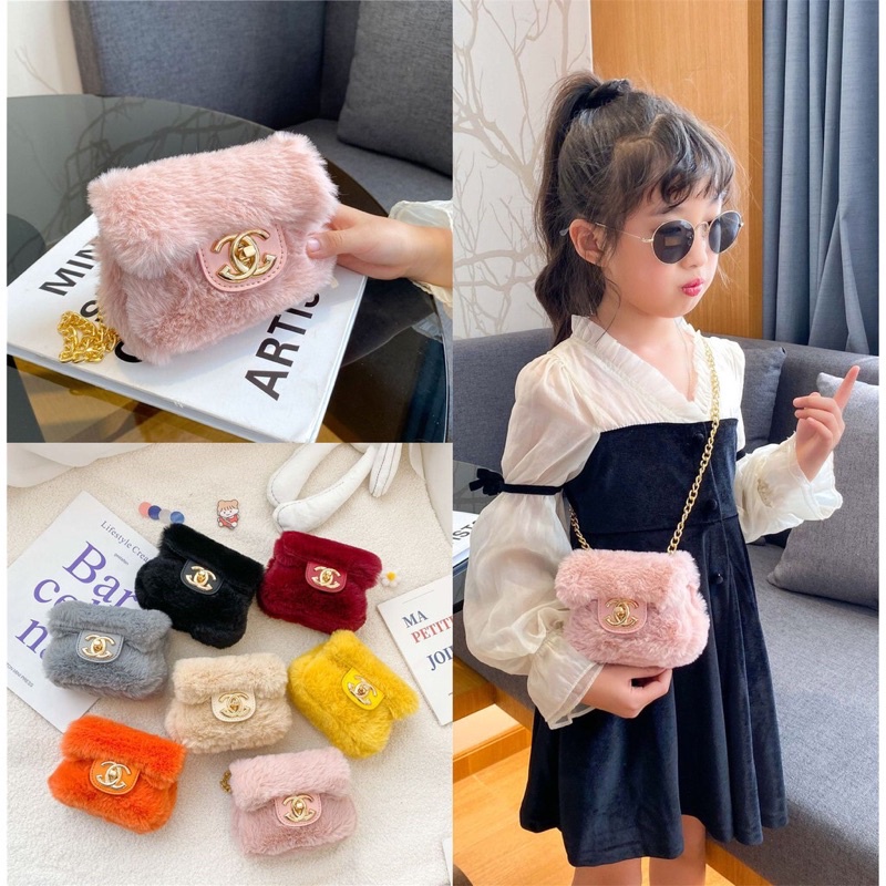 Tas Selempang Anak cewek ❗️Chanel Fashion Bulu ✅