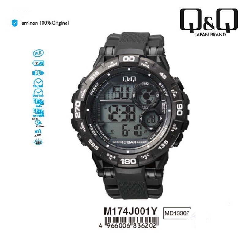 Q&amp;Q Jam Tangan Pria Fashion Digital - M174 M174J Water Resist