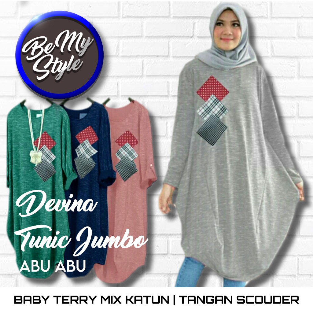 BMS | DEVINA TUNIK | Baju Atasan Tunik Jumbo Wanita Muslim Fashion Modern Model Terbaru Kekinian