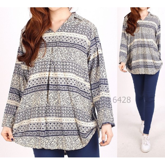 Kemeja Kerja Wanita Motif Bunga Lengan Panjang Branded JUMBO MOLINA [Baju Atasan Wanita 0128]  50APD