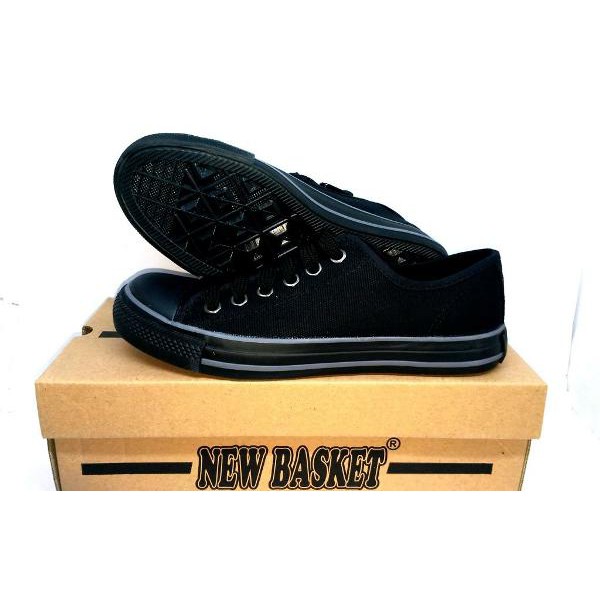 Sepatu sekolah hitam New Basket NB 338 LC, Full Hitam, Black
