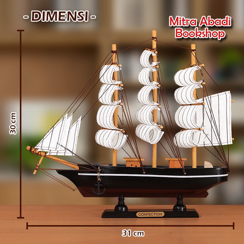 Dekorasi Miniatur Kapal Phinisi Mini Gaya Mediterania Ukuran 31 cm