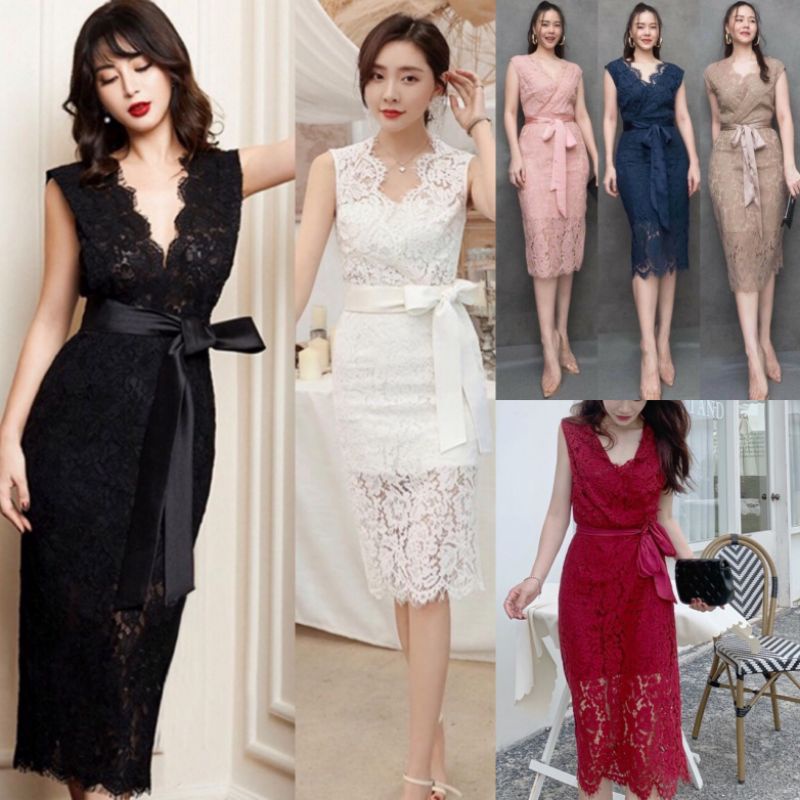 BS-D0411 Import Dress Party Dress Kondangan Vexana Lace Dress Pesta Bodycon Dress Kekinian Dress Bru