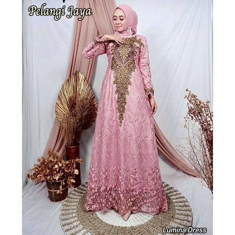 Lumina Dress / Gamis Tile Mix Bordir / Gamis Tile Mutiara / Gamis Cantik / Gamis Casual