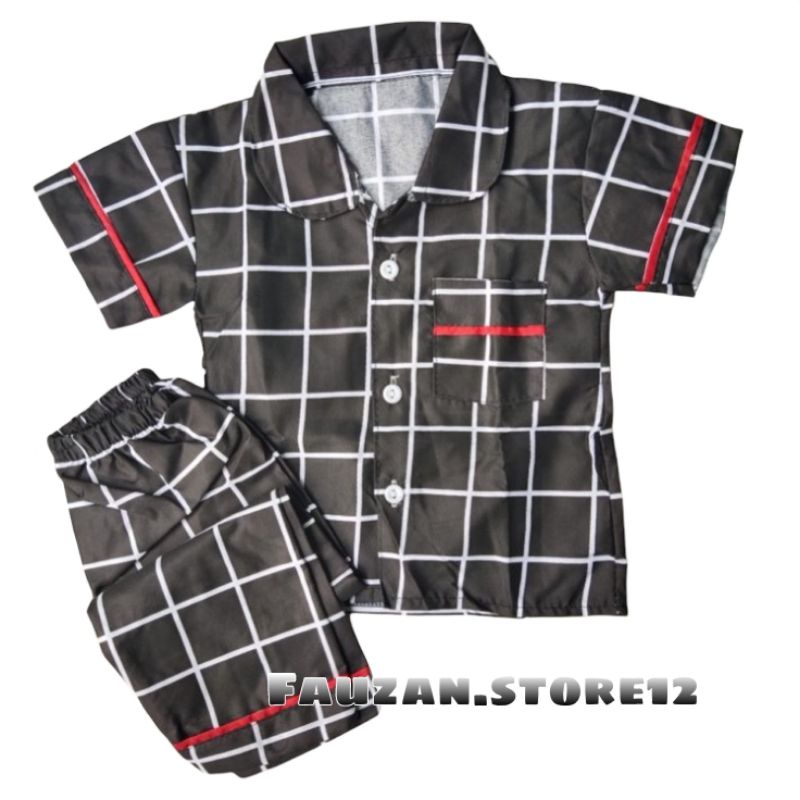 Piyama anak kotak-kotak hitam/baju tidur anak laki-laki/perempuan/setelan anak usia 0-12 tahun