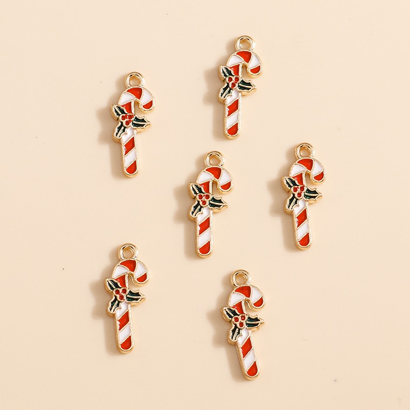10pcs Liontin Kalung Anting Desain Permen Tongkat Natal Untuk Aksesoris Pesta