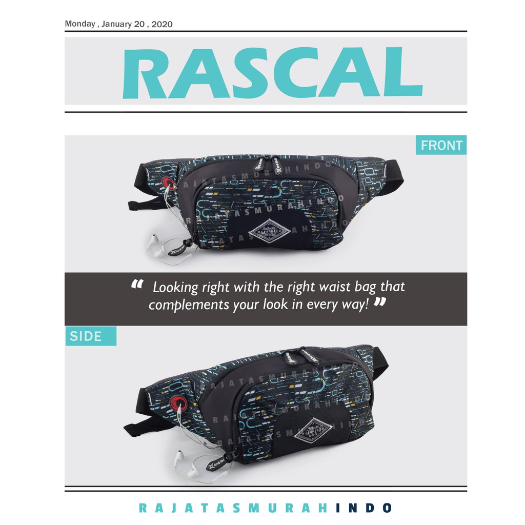 Gear Bag RASCAL Port -13106 - Waistbag WITH EARPHONE HOLE BB - Tas Selempang Pria Tas Pinggang