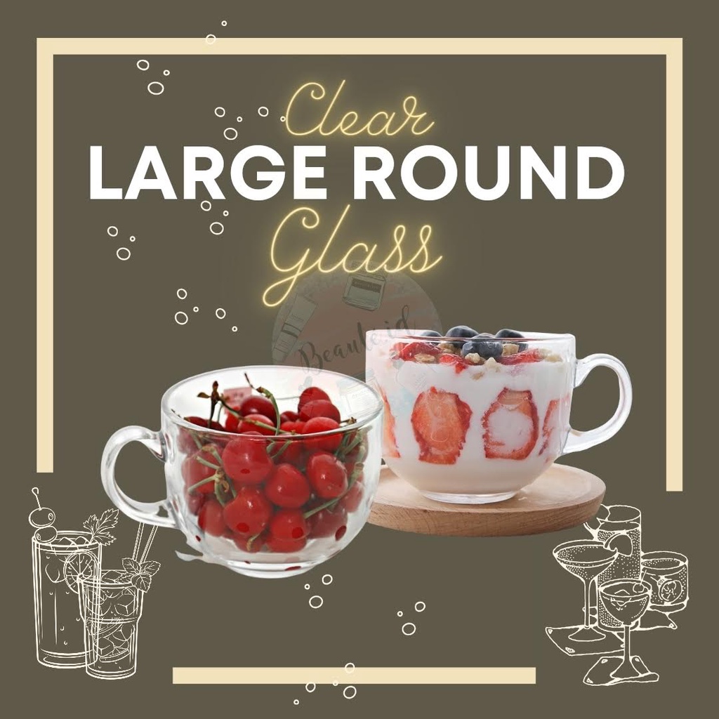 Gelas Mug Transparent Cangkir Ukuran Besar Aesthetic Untuk Kopi Coklat Teh Susu Jus Panas Dingin Large Round Breakfast Milk Cup Coffee Glass Cups - 450ml