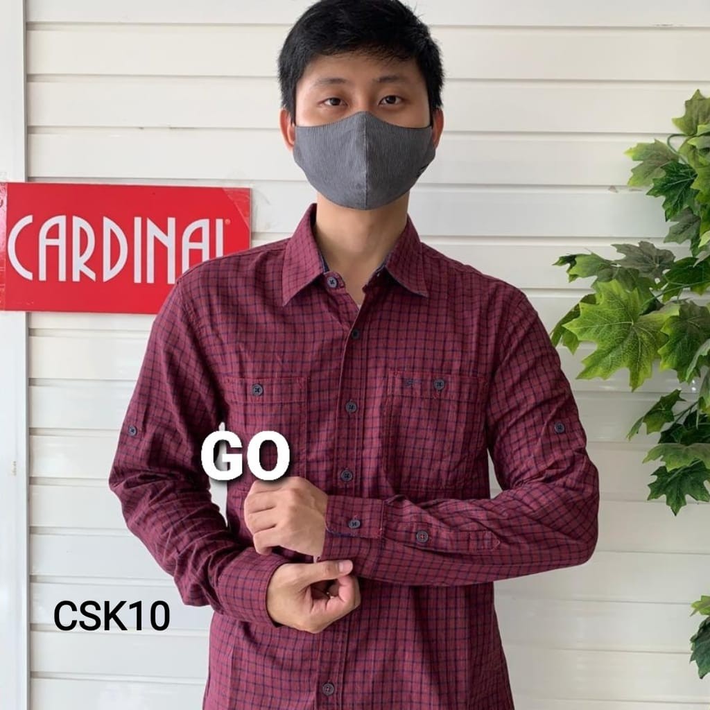 gof CSK CARDINAL KEMEJA JEANS Slimfit Hem Pria Baju Cowok Pakaian Pria Lengan Panjang