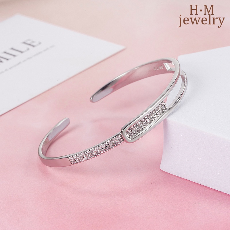 Gelang Model Terbuka Bahan Sterling Silver 925 Desain Bintang Hias Berlian Gaya Simple Berkilau Untuk Wanita