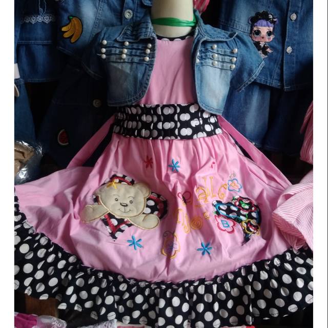 Dress katun rompi jeans mutiara