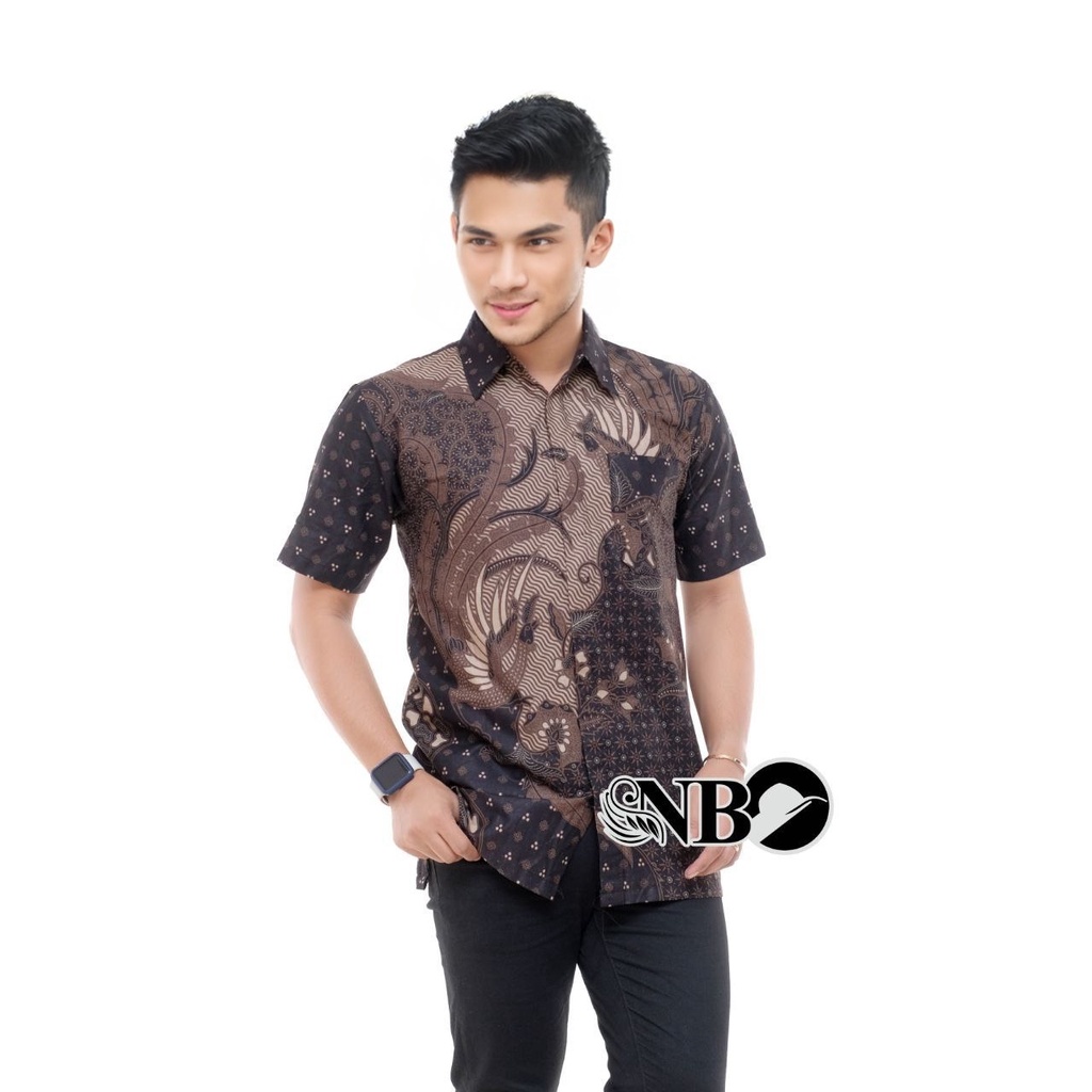 [12.12] 022 Zahira Batik HRB026 Kenongo Hem Kemeja Batik Pria Lengan Pendek  Katun Primis Halus M L XL