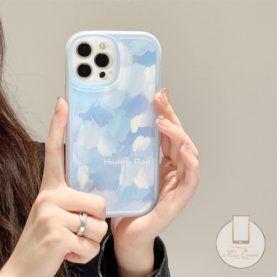 IPHONE Lukisan Tinta Sederhana Shockproof Case Kompatibel Untuk Iphone11 13 12 14 Pro MAX XR X XS MAX 8 7Plus 8Plus 6 6S Plus SE 2020biru Bulat Pelindung Lensa Anti Jatuh Lembut TPU Penutup Belakang