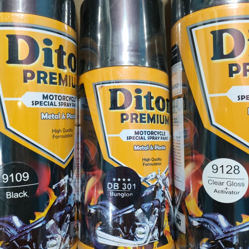 Pilok Paket Lengkap Cat Diton Premium Black 9109 Bunglon DB 301 Clear Gloss 9128 300ml.. Pilok Paketan Bunglon 301 Cat Semprot Diton Premium