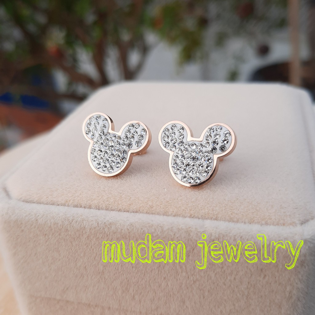 Anting Tusuk Titanium Minnie Dengan Kristal Altifisial Dengan Macam Warna