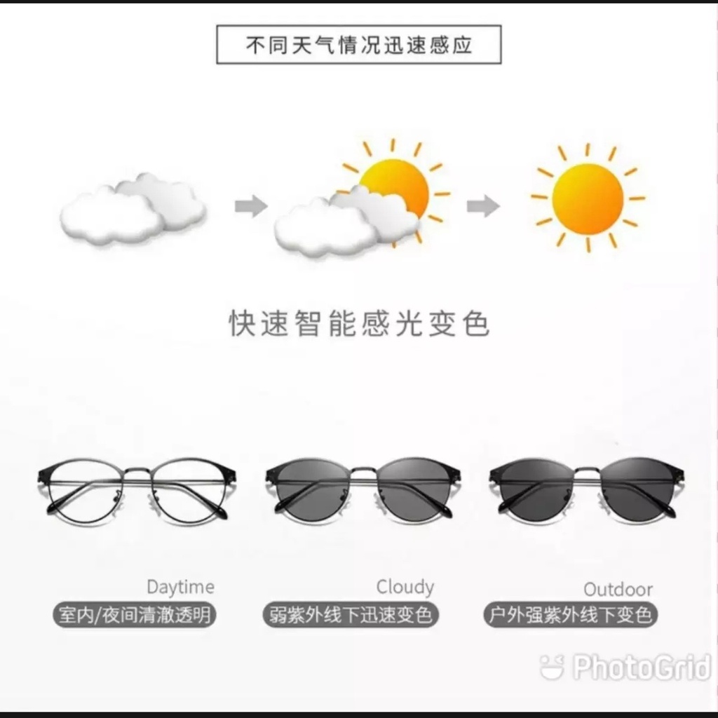 Kacamata Fashion Lensa Photocromic Kacamata Korea Fashion Free Box dan Lap glasses Unisex Pria Wanita