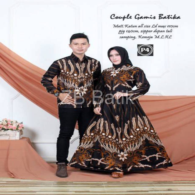 ZB Batik - Batik Couple Gamis Sarimbit Modern Cowok Kemeja Cewek Gamis