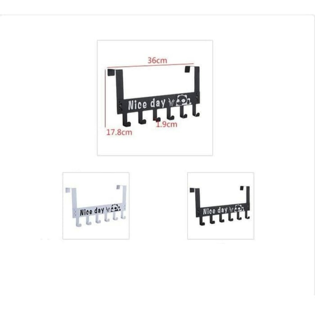 NICEDAY Gantungan Baja Belakang Pintu 6 kait Tas Pakaian tanpa Paku GHM