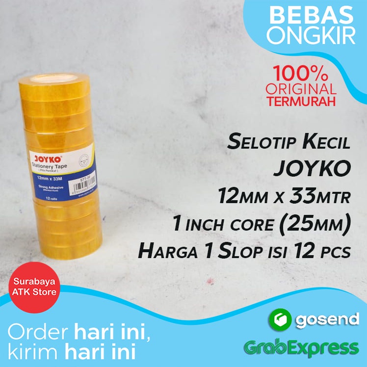 

Selotip Joyko 12mmx33m 12pcs Isolasi bening STT-30