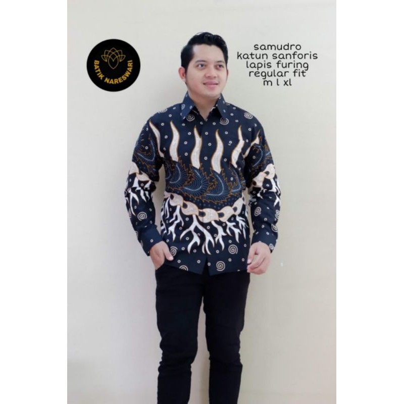 Kemeja Batik Exclusive Terbaru Batik Pria Warna Hitam Terbaru SAMUDRO Baju Batik Lapis Furing