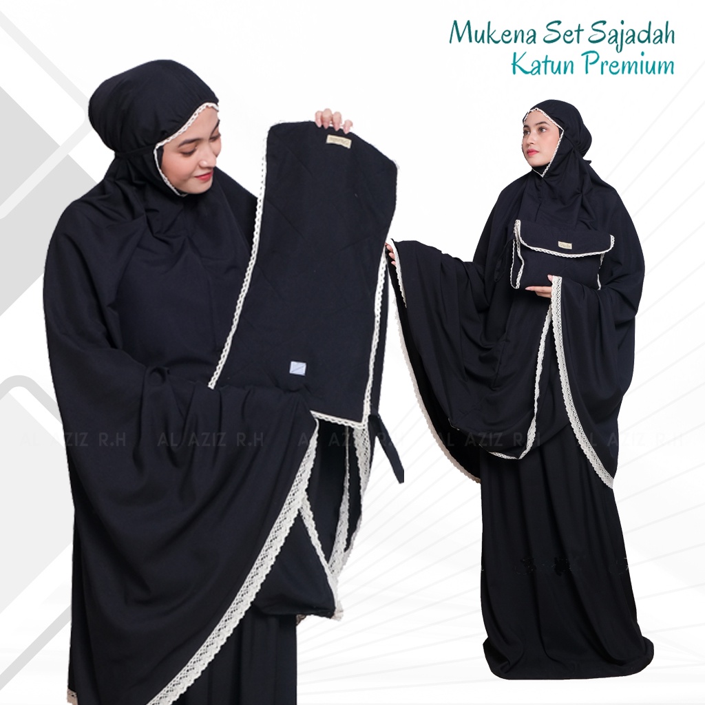 Mukena Warna Hitam Dewasa Set Sajadah Premium Jumbo