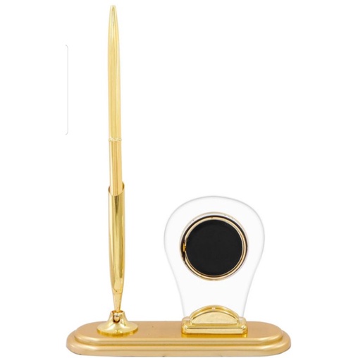 Jam Meja Clock Analog With Pen Holder REF. 0603 Gold Plated