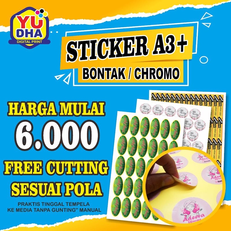 

sticker bontak/chromo a3+ bahan premium free cutting pola (cutting setengah putus)