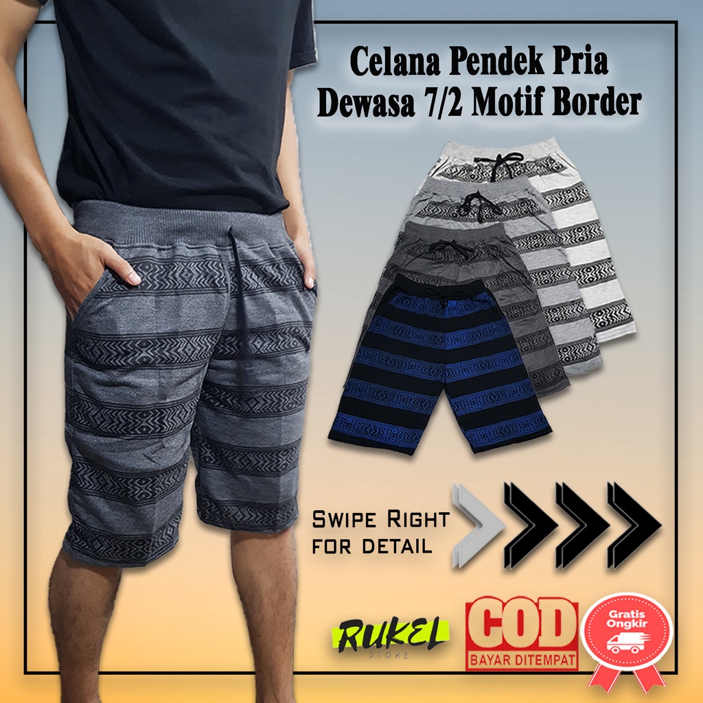 Celana Pendek Pria Santai Dewasa 7/2 Slim Motif Border – 72SlimBorder