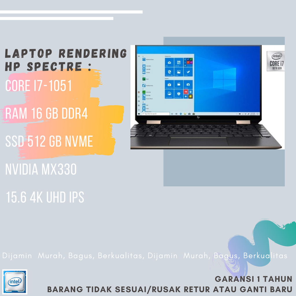 LAPTOP RENDERING HP SPECTRE I7 10510U 16GB SSD 512GB  MX330 E107