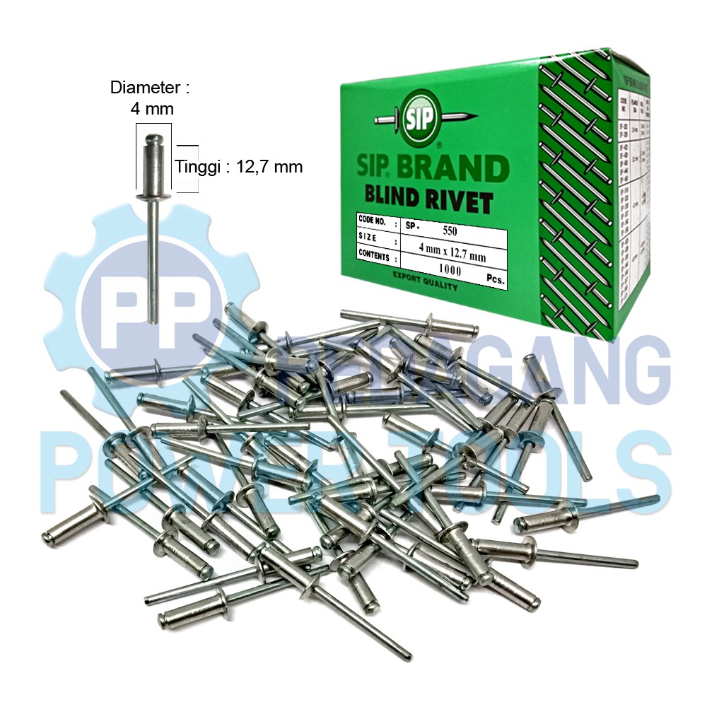 SIP 550 PAKU RIVET 4 x 12.7 MM BLIND RIPET RIFET TEMBAK 1 PAK 1.000 PCS