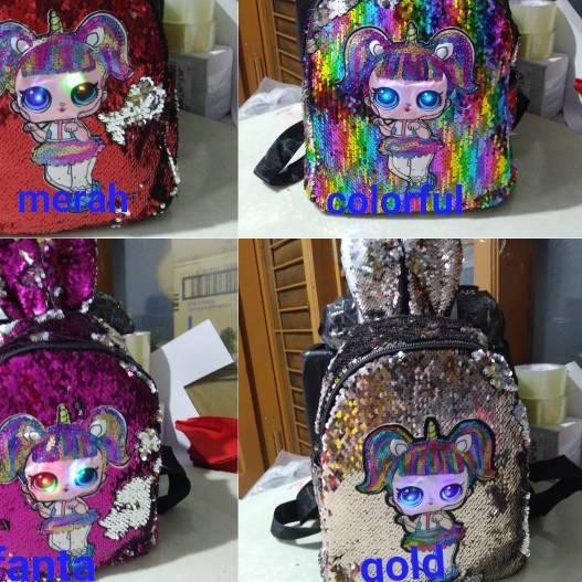 ✴ Tas anak lol 916 1133 LED kuping sequin blink kilau import ransel perempuan tk sd ™