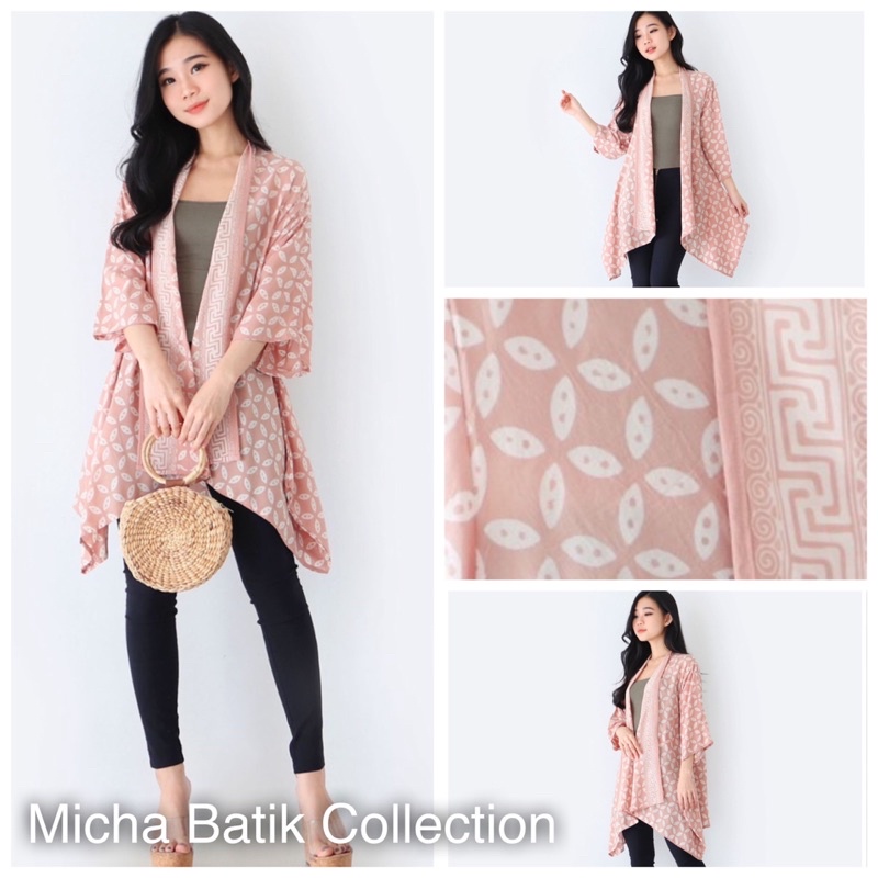 Outer Batik Maxi Kotak Cream Bahan Paris Cap