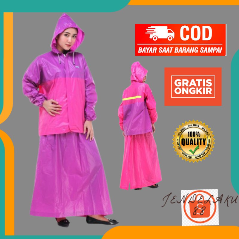 Jas Hujan Ujan Wanita Perempuan Cewek Rok Gamis Muslimah Dewasa Jumbo Syari Motif lucu Unik Valencia