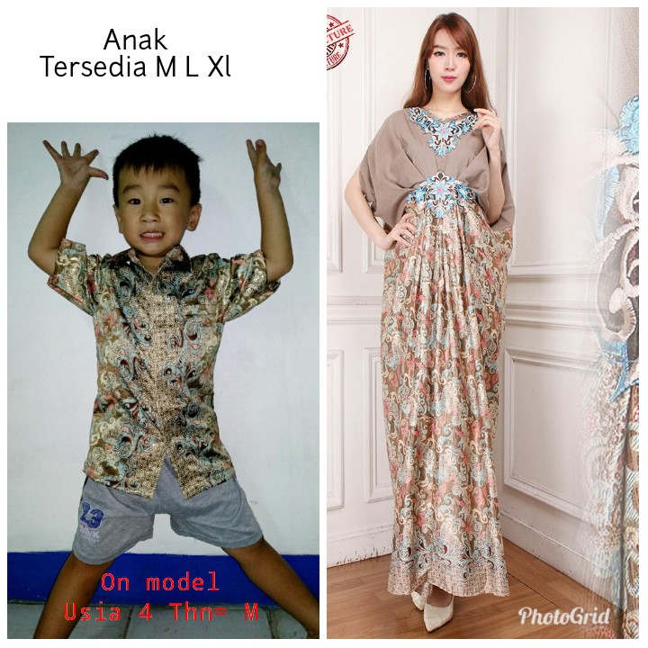 SB Collection Couple Dress Maxi Jovita Kaftan Jumbo Longdress Dan Kemeja Batik Anak Laki-Laki