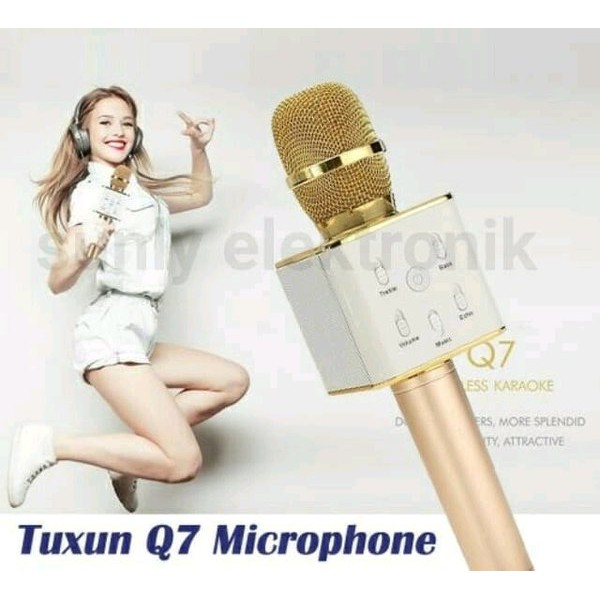 mic ktv Bluetooth tuxun Q7 wireless mic microphone ( mic Tanya Kabel - mic buat hp handphone )