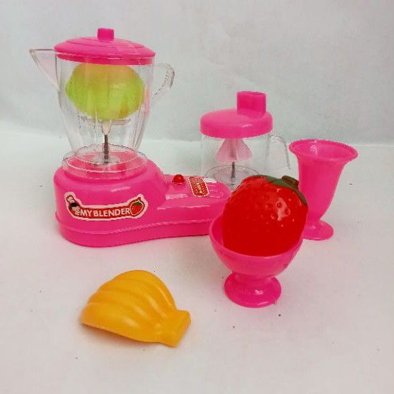 (Free Batterai) Mainan anak perempuan Blender dan Juicer buah pisang strawberry dan lemon gelas OCT