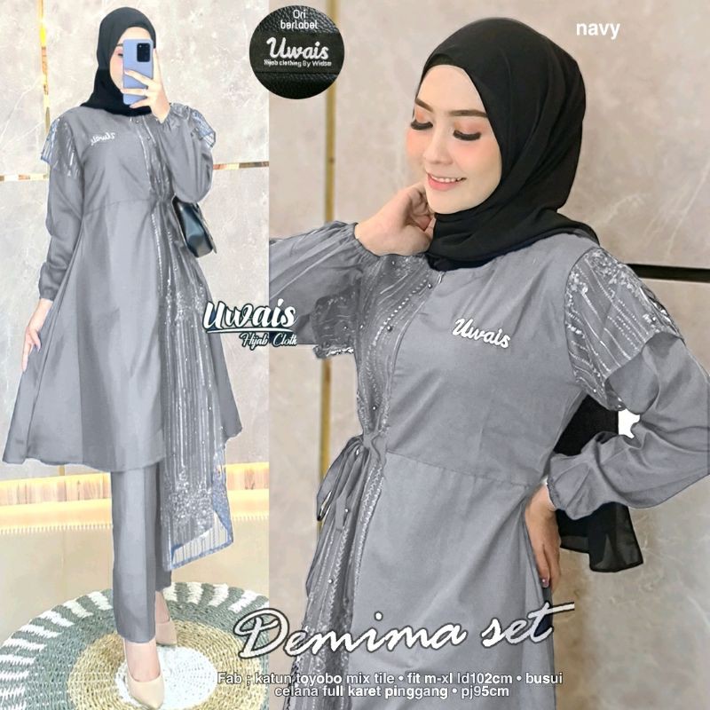 SETELAN TUNIK CELANA BAJU MEWAH PESTA PARTY KONDANGAN RESMI FORMAL MIX TILE DEMIMA SET UWAIS