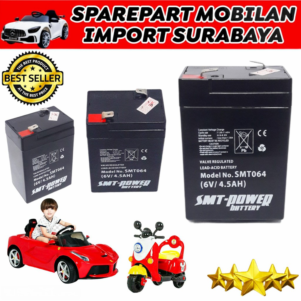 ASLI !!! BATERAI SMT 6 VOLT 4 AMPER VESPA MINI MICKEY SCOOPY MOTOR MOTORORAN ANAK N MAX 6V 4AH CHARGER