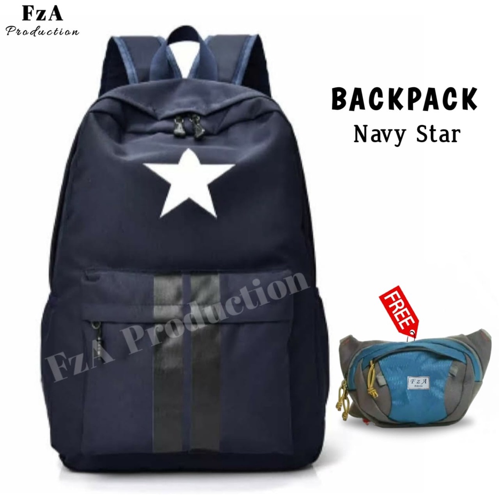 Big Promo..Tas Ransel Distro Casual Pria Wanita Tas Ransel Laptop Premium FREE Tas Waist Bag Trendy